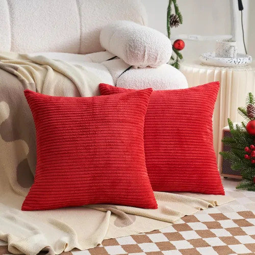 Vista 19 de Demetex Juego de 2 fundas de almohada rosas de 18 x 18 pulgadas, fundas de almohada cuadradas de pana para dormitorio, sala de estar, juego de 2, 18