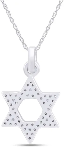 Vista 3 de Jewel Zone - Collar con colgante de estrella de David con diamantes naturales en oro de 14 k sobre plata de ley 16 quilates