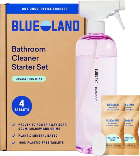 Vista 10 de BLUELAND Limpiador en aerosol para baño, paquete de 4 recargas, eucalipto menta