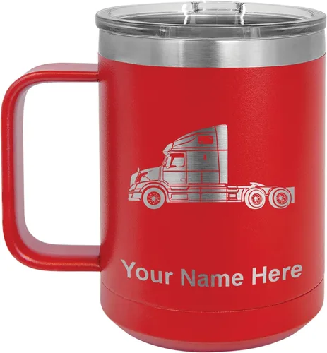 Vista 39 de LaserGram Taza de café aislada al vacío de 15 onzas, cabina de camión, grabado personalizado incluido (negro)