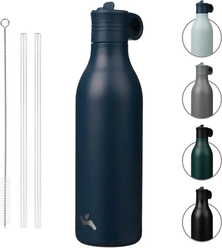 Vista 18 de Konokyo Botella de agua de acero inoxidable de 12 onzas con popote, botella de agua de viaje de metal aislada, reutilizable y a prueba de fugas, sin