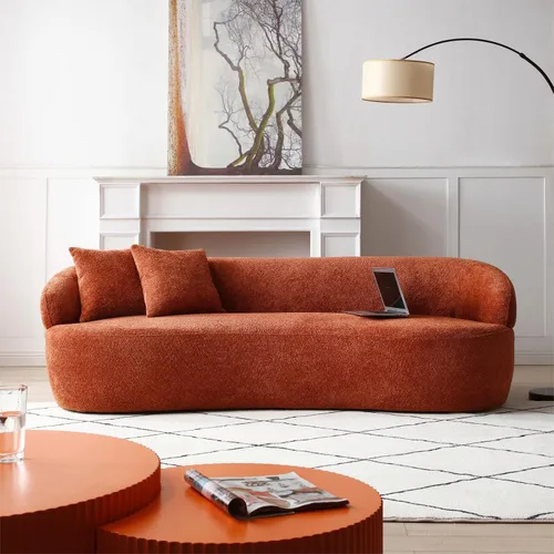 Vista 10 de KEVINSPACE Sofá curvo de 101 pulgadas, 4 asientos, moderno sofá de tela boucle de lujo, sofás de respaldo curvado de mediados de siglo, moderno