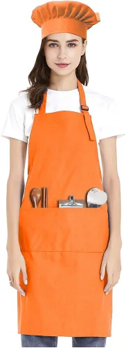 Vista 9 de TopTie Juego de delantal ajustable de lona de algodón y sombrero de chef para hombres y mujeres