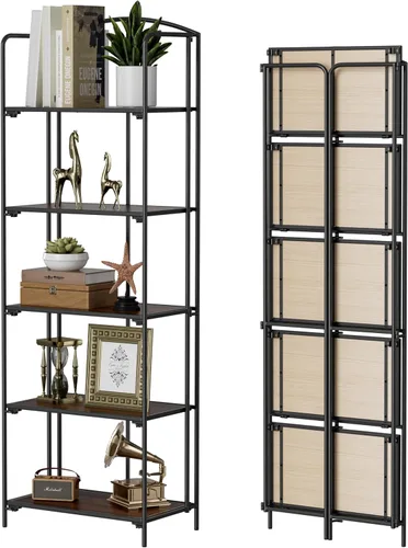 Vista 28 de Crofy - Estantería plegable sin montaje para sala de estar, estantería plegable de 2 niveles en color negro para oficina en casa, organizador