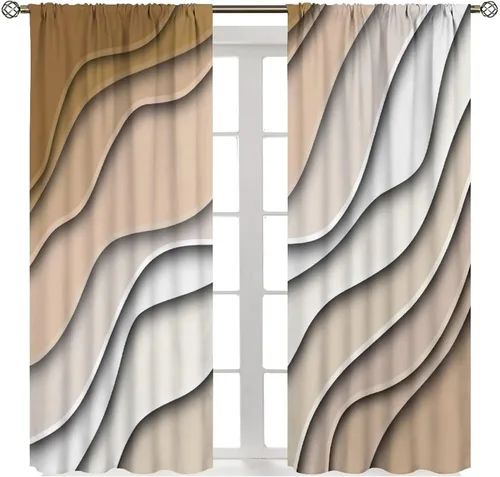 Vista 32 de Cortinas degradadas grises y negras, con textura geométrica moderna abstracta para cocina, dormitorio, sala de estar, juegos de 2 paneles