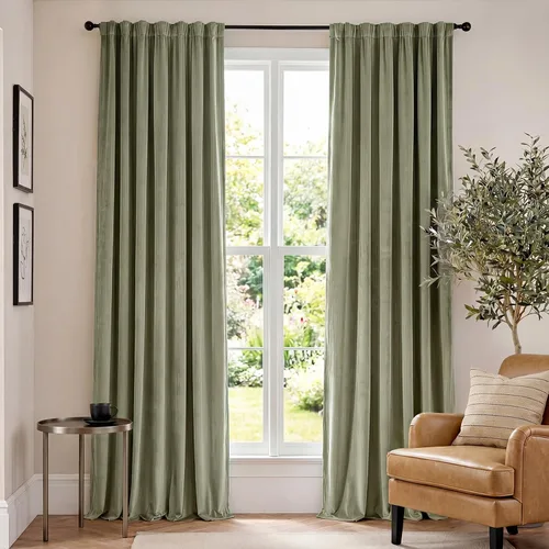 Vista 150 de Lazzzy Cortinas opacas de terciopelo beige de 84 pulgadas de largo con aislamiento térmico para oscurecer la habitación, cortinas forradas de lujo
