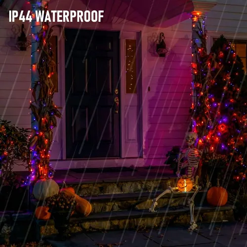 Vista 5 de NEROSUN - Mini guirnalda de luces LED de Halloween, 2 paquetes, total 100 LED, 32 pies, luces de hadas impermeables operadas con batería con 8
