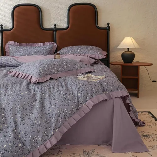 Vista 27 de MKXI Juego de ropa de cama con diseño de corbata de moño linda y rayas de flores rosas, tamaño individual, de algodón - Funda de edredón