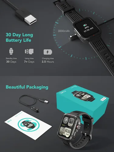 Vista 9 de SKG Reloj inteligente para hombres y mujeres, reloj inteligente militar de 1.8 pulgadas para Android iPhone con Alexa integrado, IP68 impermeable