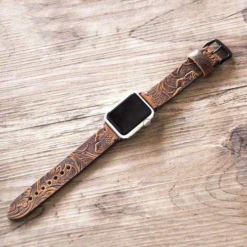 Vista 2 de Correas de reloj de cuero con nombre personalizado compatibles con Apple Watch de 1.575 pulgadas, 1.614 pulgadas, 1.496 pulgadas, 1.654 pulgadas