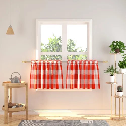 Vista 220 de Cenefas de cortina para ventana de 16 pulgadas de largo, 2 paneles de cuadros búfalo, cortinas pequeñas con bolsillo para barra, estilo clásico