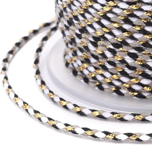 Vista 2 de Pandahall - Cuerda de macramé de 21.8 yardas con alambre dorado, de algodón de 4 capas hecha a mano, cuerda de macramé teñida torcida