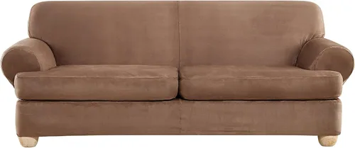 Vista 39 de SURE FIT funda para silla con alas y cojín en T de gamuza suave, de una pieza, ajuste relajado, poliéster, lavable a máquina, color chocolate