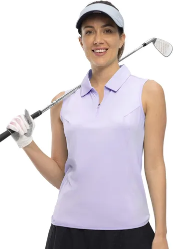 Vista 3 de YSENTO Camisas de golf sin mangas para mujer, cuello con cremallera de 14, de secado rápido, que absorben la humedad