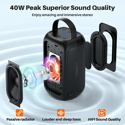 Vista 2 de Bobtot Altavoz Bluetooth portátil inalámbrico, 16 horas de reproducción, pequeños altavoces de karaoke con micrófono, sonido mágico, eco, modo