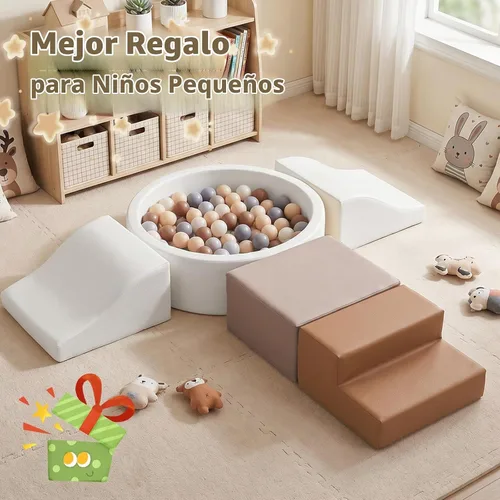 Vista 6 de Bloques de escalada de espuma para niños pequeños: con 4 juguetes de escalada de piel sintética y un pozo de pelotas - Pozo de bolas de espuma