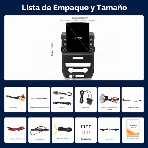 Vista 8 de 【4G + 64GB】 Radio estéreo de coche para Ford F150 2009-2014, Android 13 Wireless Carplay y Android Auto con pantalla táctil IPS de 9.7 pulgadas