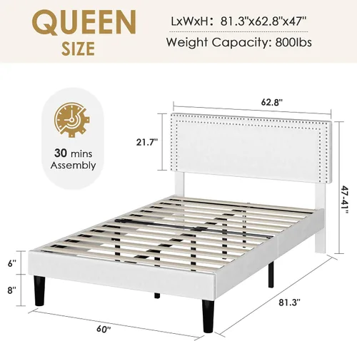 Vista 11 de VECELO Base de cama de plataforma de tamaño individual con cabecera tapizada de altura ajustable, base de colchón moderna, soporte de listones