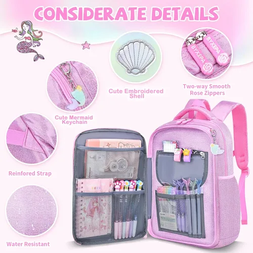 Vista 2 de Mochila para niñas, mochilas escolares de 16 pulgadas para niñas, bonita bolsa de libros para niñas, niños, estudiantes, escuela primaria, Rosa