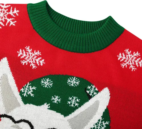 Vista 3 de RAISEVERN Suéter de Navidad para mujer, manga farol, suéter de punto feo de Navidad