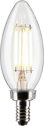 Vista 2 de Satco S21367 Bombilla LED B11 transparente para candelabro, 4 W, 930 blanco cálido, 120 V, base E12, 2 unidades, paquete de 3, 6 bombillas solamente