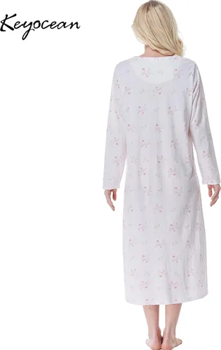 Vista 2 de Keyocean Elegantes camisones para mujer, suaves, 100% algodón, cómodos, ligeros, de manga larga, para mujeres mayores