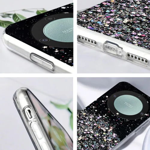 Vista 4 de Funda para teléfono Honor Magic 5 Lite, diseño brillante con purpurina para Honor Magic 5 Lite, funda transparente de silicona suave, estética Negro