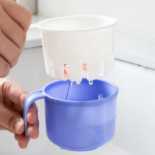 Vista 8 de Taza de baño de dentadura grande, taza de baño de dientes falsos con colador y tapa para remojar dentaduras o almacenar chupetes, capacidad de 10.6
