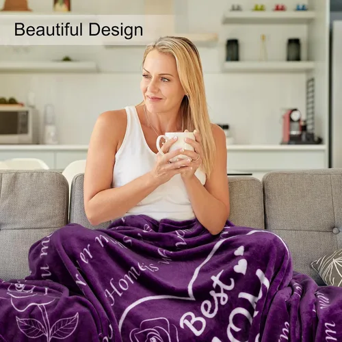 Vista 5 de BESTSWEETIE Manta para el día de la madre, regalos para mamá, esposa, amiga, manta mullida de 50 x 60 pulgadas, color morado