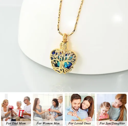 Vista 90 de Imrsanl Collar de urna de árbol de la vida con forma de corazón, joyería de cremación para hombres y mujeres, recuerdo, joyería conmemorativa
