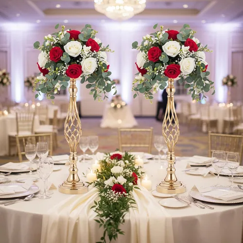 Vista 2 de 2 piezas de centros de mesa de boda para mesas de recepción, soportes de velas retorcidas, adornos, centros de mesa de metal con jarrón de flores