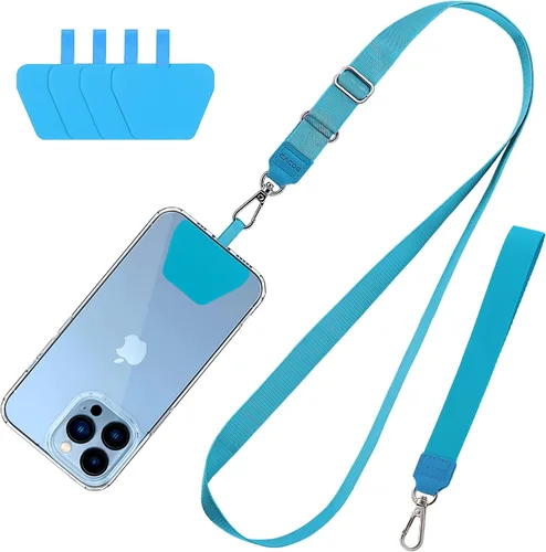 Vista 13 de CACOE Cordón para teléfono, 2 unidades, 1 correa ajustable para el cuello, 1 correa de muñeca, 2 almohadillas, cordón universal multifuncional