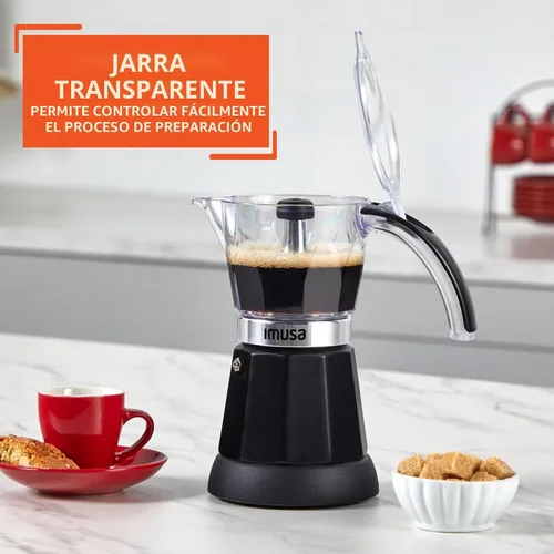 Vista 4 de Imusa - Máquina eléctrica para hacer espresso de 6 o 3 tazas, color negro, para café cubano, moka y bebidas de espresso