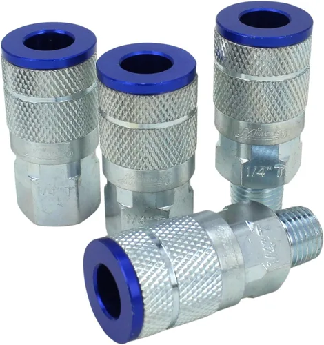 Vista 6 de Milton Kit acoplador y enchufe - (T-Estilo, Azul) - 1/4" NPT, (14-Piezas) - S-314TKIT