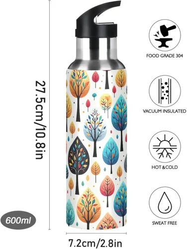 Vista 9 de BPA-Free Sport Water Bottle Insulated 20 Oz, Stainless Steel Water Bottle for Gym Outdoor Travel School, Playful Trees