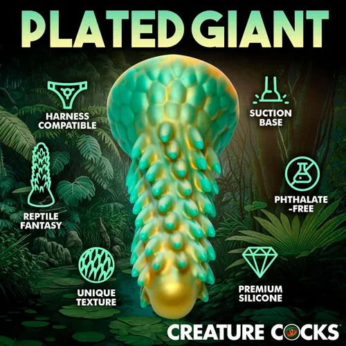 Vista 2 de CREATURE COCKS Consolador de silicona para reptiles puntiagudos para hombres, mujeres y parejas. Firme y flexible, base de succión fuerte