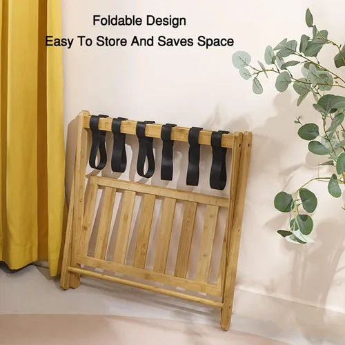 Vista 3 de Fully Assembled Solid Wood Luggage Rack,Folding Luggage Rack (with Shoe Rack),Suitable for Bedrooms and Hotels(Black)