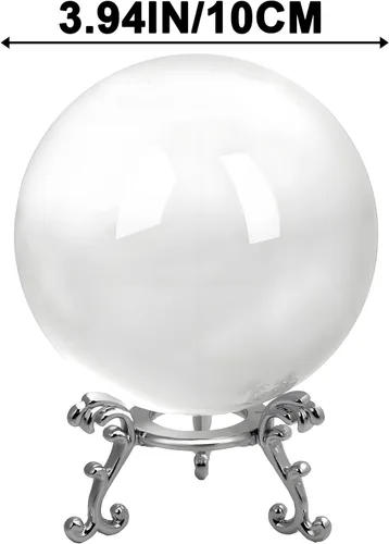Vista 4 de Bola de cristal óptico transparente K9 de 3.94 pulgadas con soporte, esfera de vidrio decorativa para fotografía, decoración mágica de adivinación