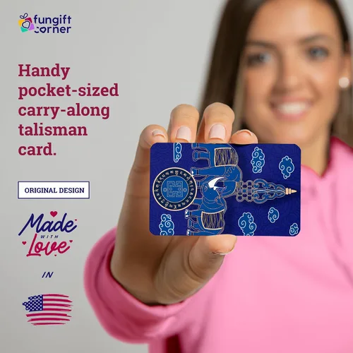Vista 2 de Elefante azul y rinoceronte con amuleto de personal Ksitigarbha Feng Shui, símbolo de protección contra la pérdida de dinero, regalo de Feng Shui