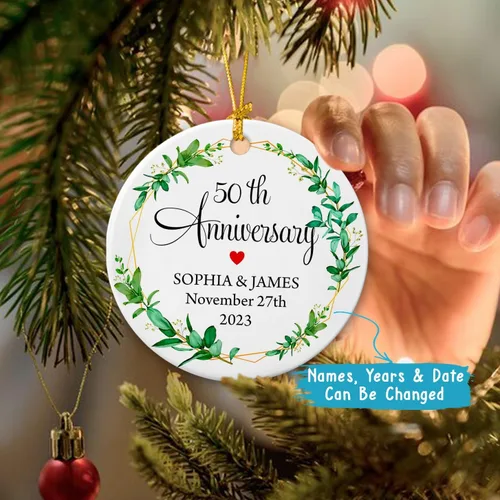 Vista 2 de Adorno de 50 aniversario de boda, adornos personalizados de feliz aniversario, regalo para mamá, papá, abuelos, 50 años como Mr & Mrs 2026, adorno