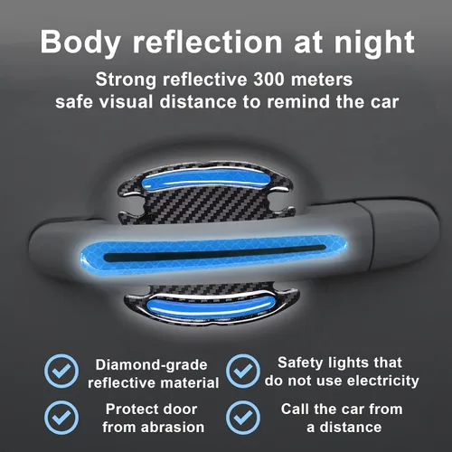 Vista 5 de 8 protectores 3D para manija de puerta de automóvil, calcomanías reflectantes a rayas antiarañazos, protector universal adecuado para automóviles
