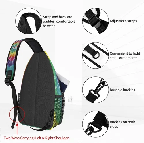 Vista 3 de Dujiea Mochila cruzada para hombres y mujeres, bolsa de pecho, bolsa de hombro, mochila de viaje, senderismo, mochila, Teñido anudado