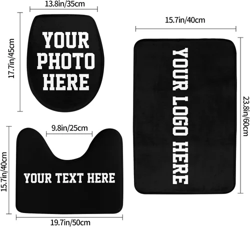 Vista 2 de Juego de 3 alfombras de baño personalizadas, diseño de tu foto, logotipo, texto, antideslizante, juego de alfombras de baño de 24 x 16 pulgadas