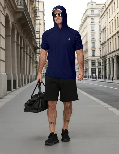 Vista 3 de Roadbox Sudadera con capucha de manga corta para hombre, ligera, de secado rápido, con protección solar Quick Dry, Breathable, Moisture Wicking, Sun