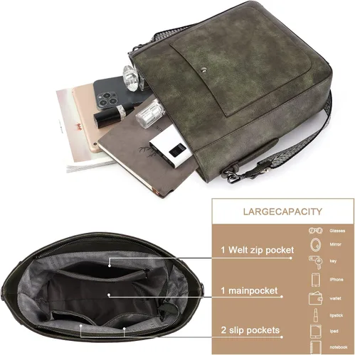 Vista 3 de HKCLUF Bolsos cruzados para mujer, de gran capacidad, con 2 correas de guitarra, de cuero, para mujer