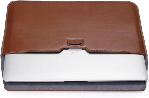 Vista 7 de 13-13.6" Brown Leather Laptop Sleeve with Stand Function for Commute