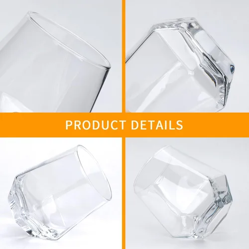 Vista 3 de Juego de 4 copas de vino, sin tallo, transparentes de 10 onzas, copas de vidrio geométricas con forma de diamante, hermosas copas de vino sin tallo