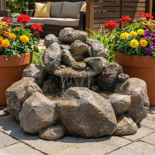 Vista 9 de Sunnydaze Rocky Ravine - Fuente de agua eléctrica para exteriores, de 18 pulgadas, con bomba sumergible, para jardín, patio, terraza