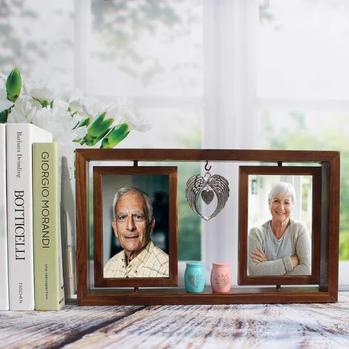 Vista 4 de Marco de fotos Revolve Urna de cremación conmemorativa para dos y dos mini urnas, urna para mamá y papá juntos Foto Pequeñas urnas de recuerdo