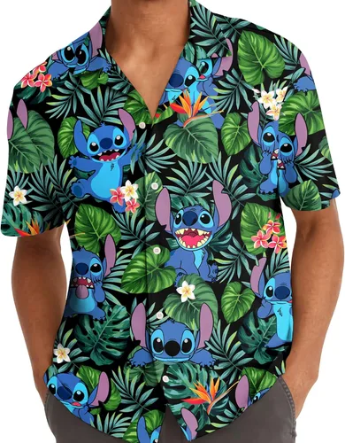 Vista 4 de Divertida camisa hawaiana de animales para hombre, linda camisa de manga corta de alienígena espacial, para regalo, camisa tropical informal